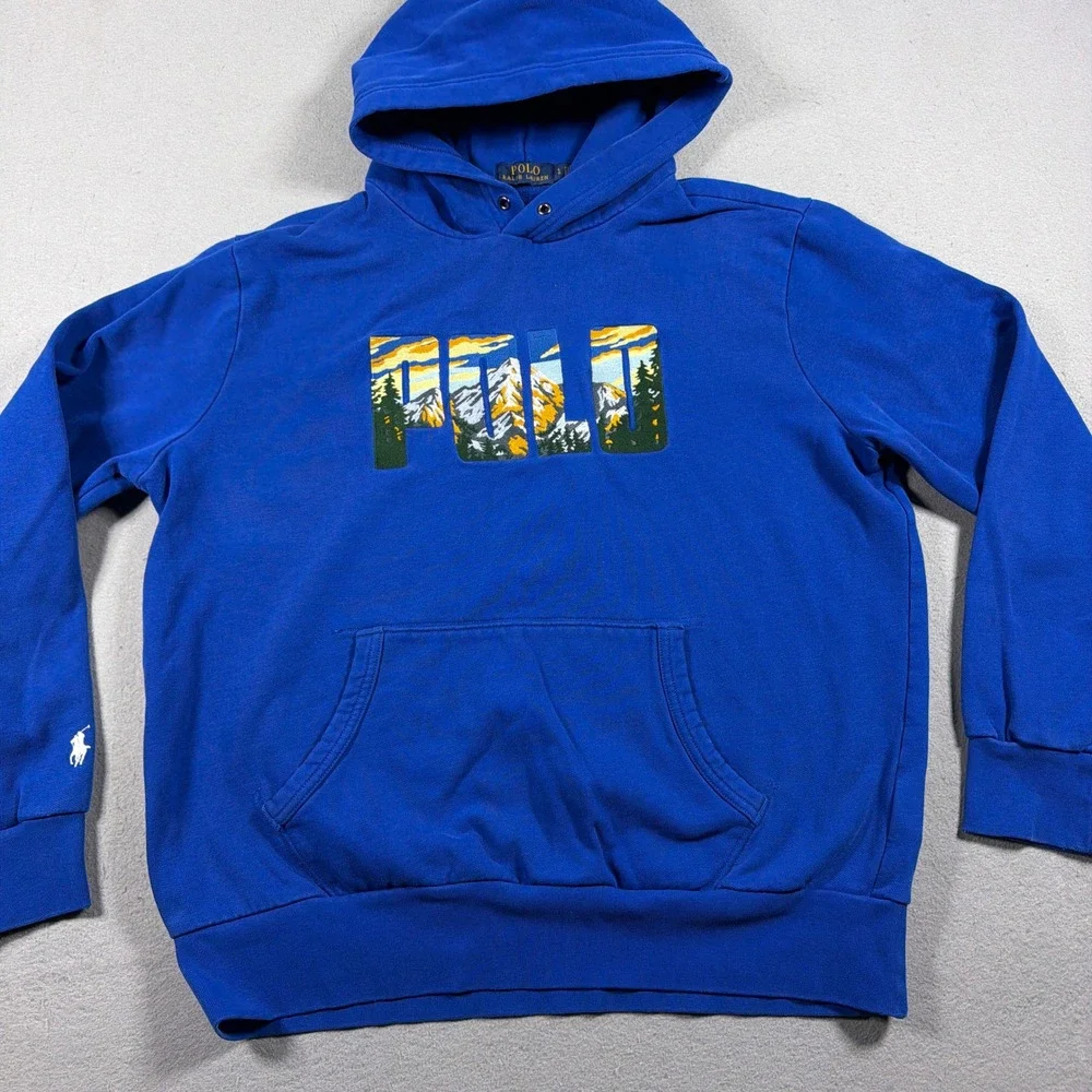 Polo Ralph Lauren‎ Hoodie Men Large Regular Blue Mountain Graphic Logo Gorpcore